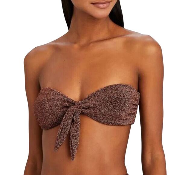 NWT Jonathan Simkhai Katrine Copper Shimmer Bikini Top Tie-Front Bandeau XS - Picture 1 of 15